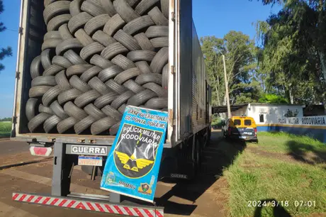 Carga de 1,5 mil pneus contrabandeados é apreendida na MS-164